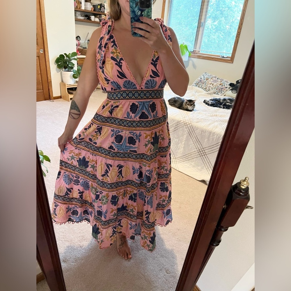 FARM Rio Pink and Blue Floral Midi Dress